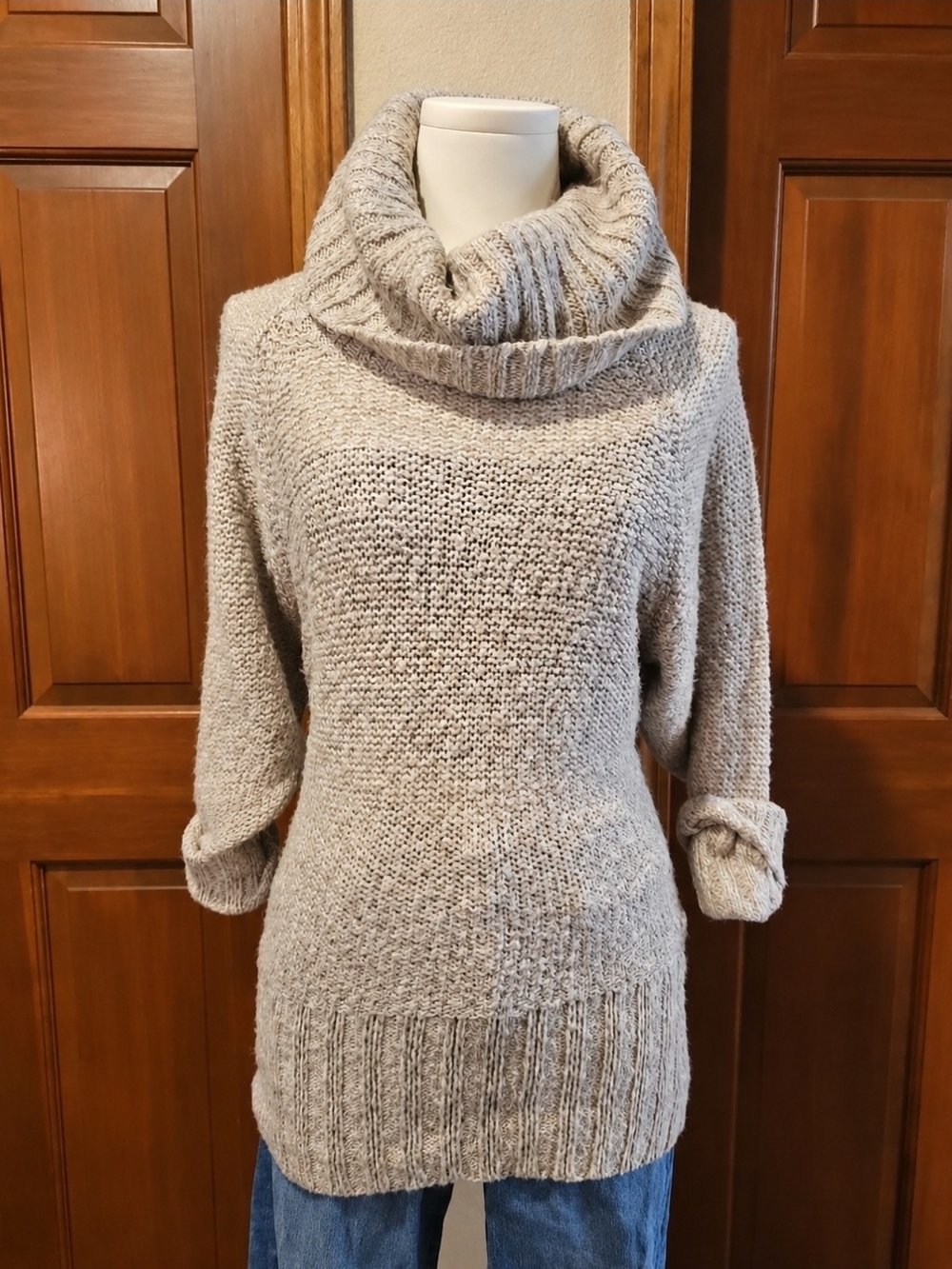 Decree Taupe Cowl Neck Pullover Sweater